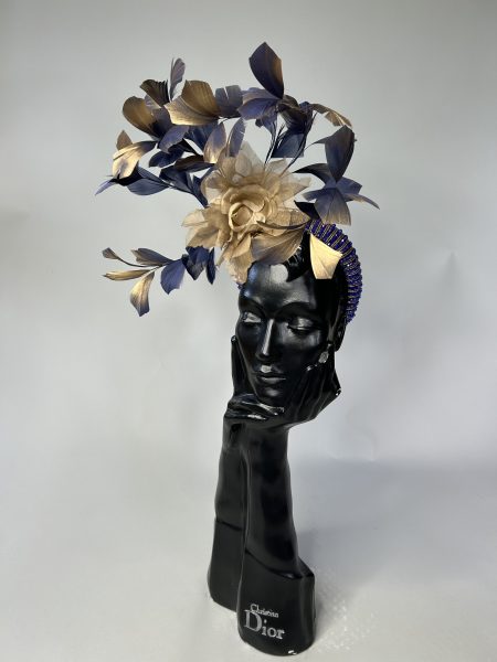 Navy & Gold feather headband