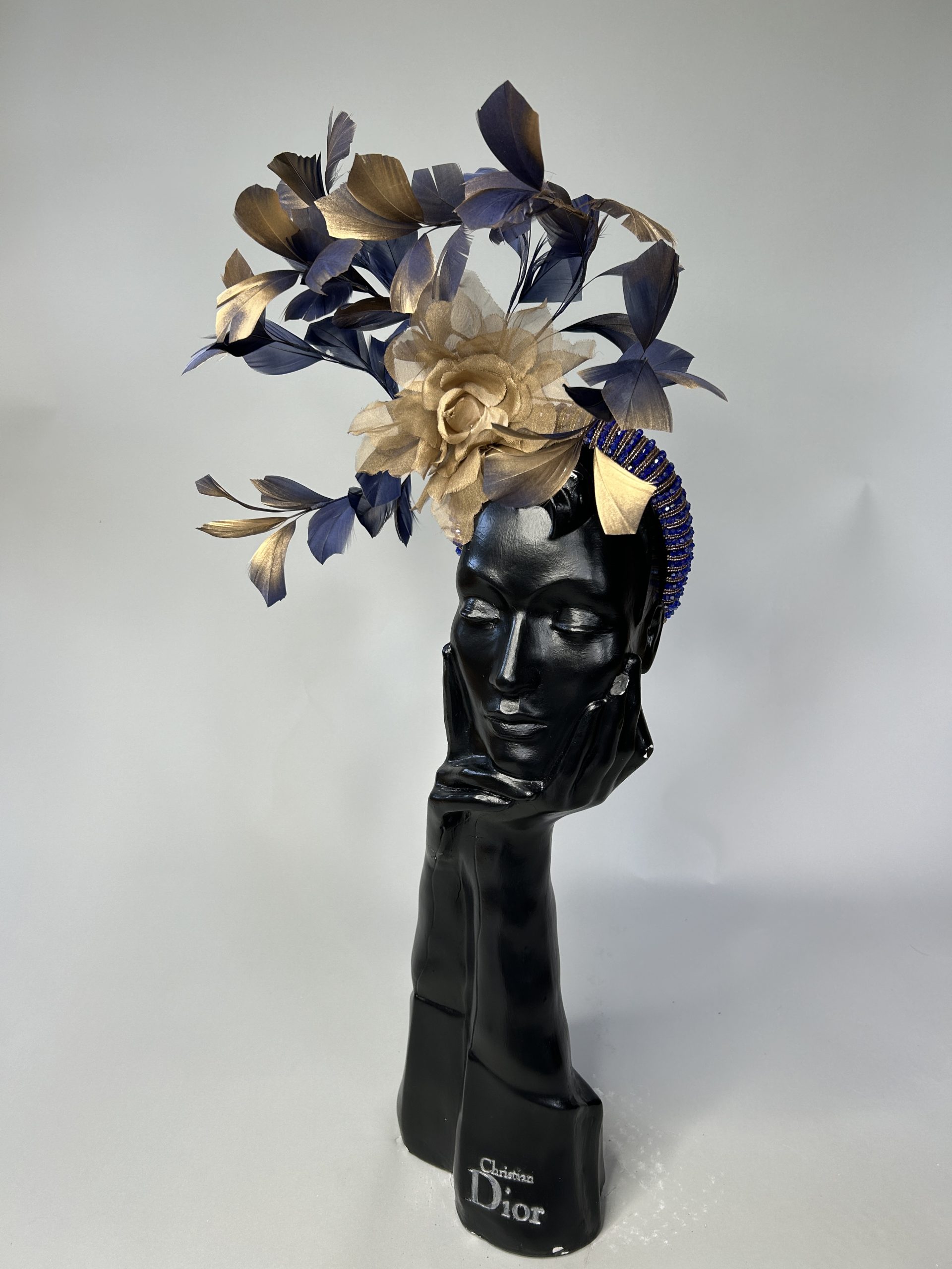 Navy & Gold feather headband