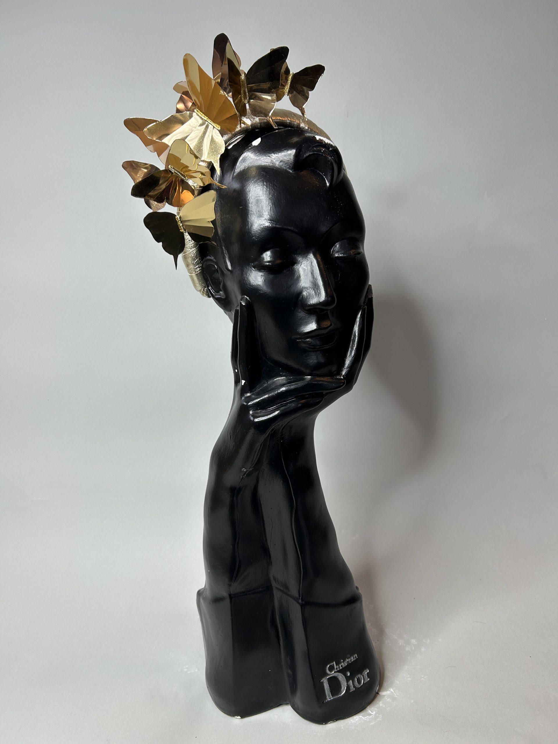 Gold Leather headband with butterflies